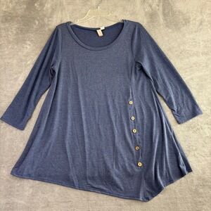 Misia Womens Blue Tunic Top 3/4 Sleeve Button Accent Asymmetrical Hem
